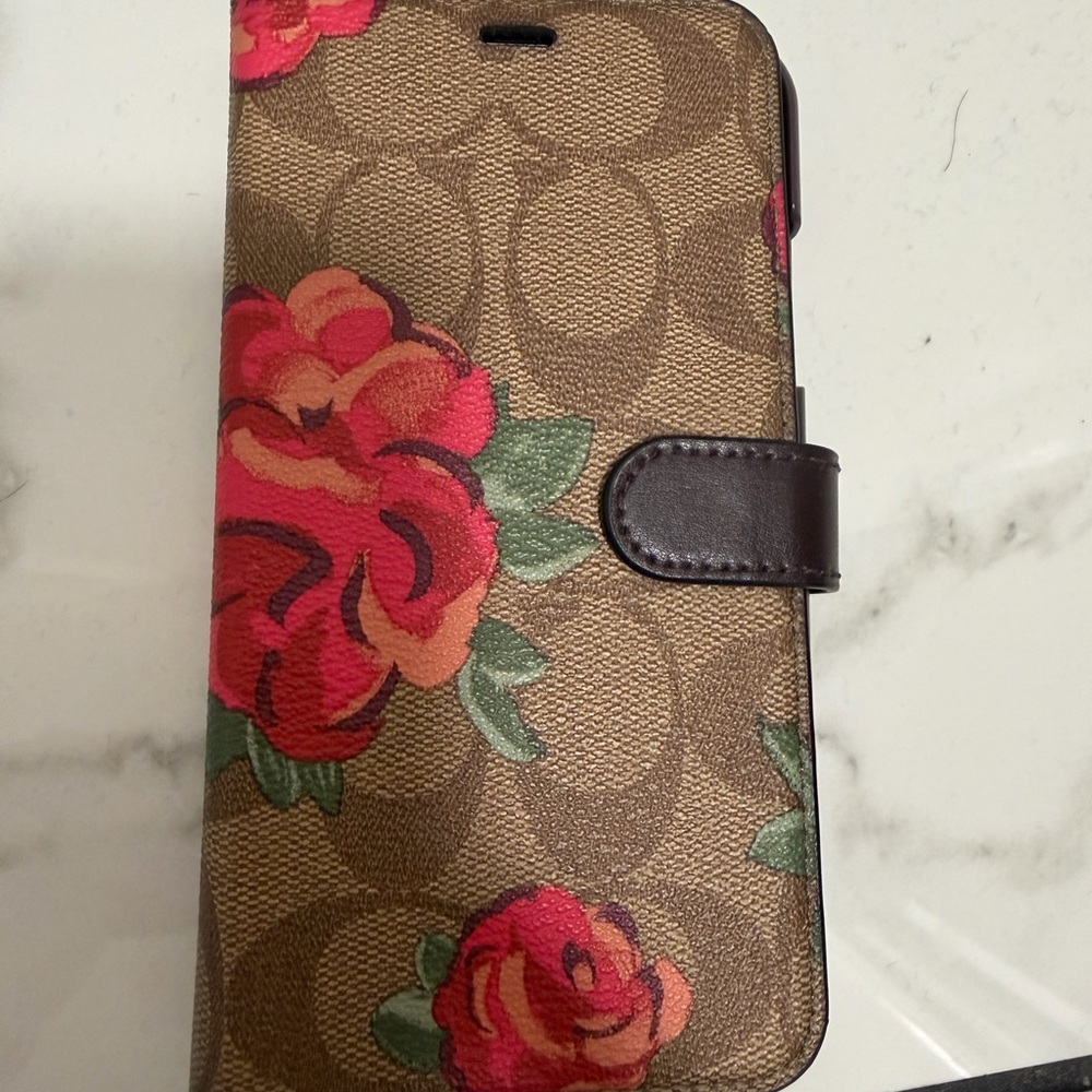 Coach Signature Logo Tan and Red Floral iPhone XR Case